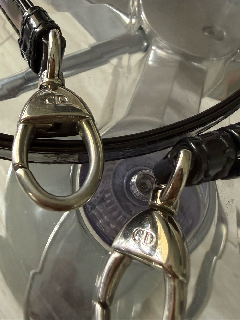 Dior Black Leather purse strap with Silver CD Hardware